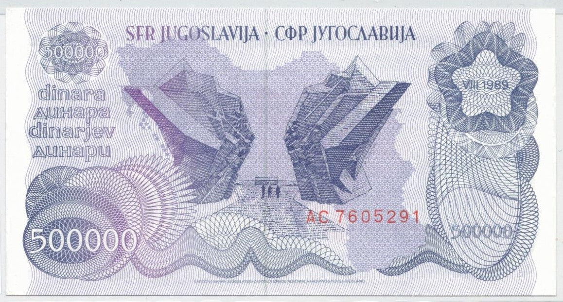 CODE 0004: 500.000 DINARI YUGOSLAVIA CONDIZIONI UNC FDS DATA 1989