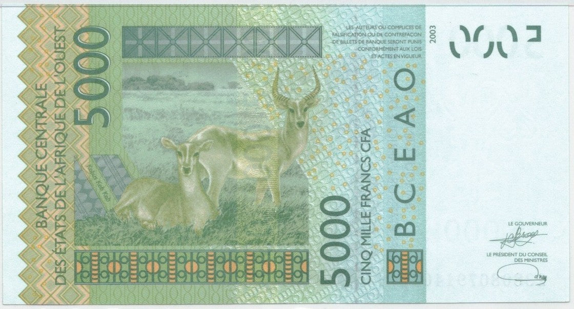 CODE 0049: BANCONOTA DA 5000 FRANCHI TOGO CONDIZIONI UNC FDS DATA 2003