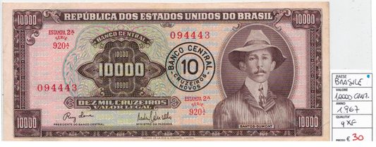 CODE 0001: Banconota da 10.000 Cruzeiro del Brasile - Condizioni: Q XF Q SPL DATA 1967