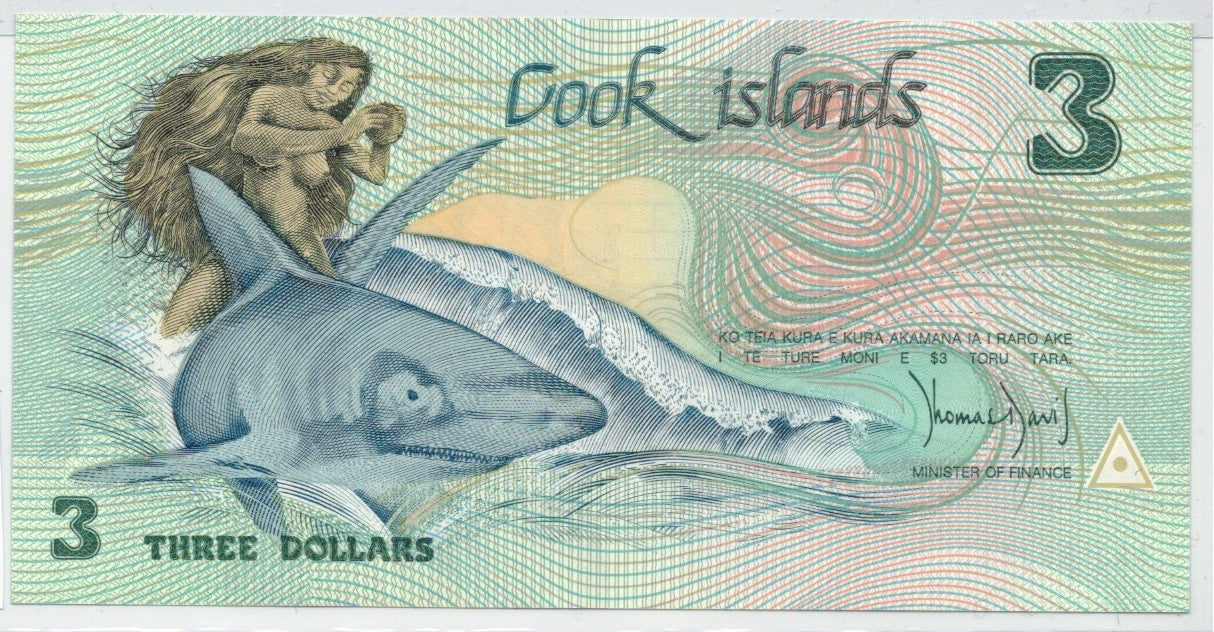 CODE 0006: BANCONOTA DA 3 DOLLARI DI COOK ISLANDS CONDIZIONI UNC FDS DATA 1987