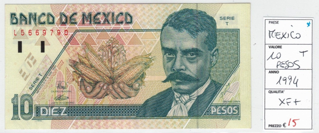 CODE 0017: BANCONOTA DA 10 PESOS MESSICO CONDIZIONI XF+ SPL+ DATA 1994