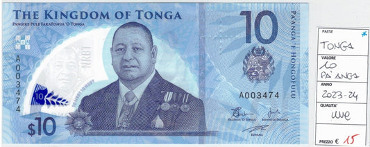 CODE 0024: BANCONOTA DA 10 DOLLARI TONGA CONDIZIONI UNC FDS DATA 2023/2024