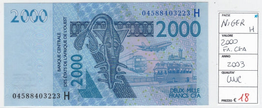 CODE 0044: BANCONOTA DA 2000 FRANCHI NIGERIA CONDIZIONI UNC FDS DATA 2003