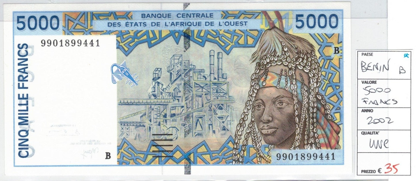 CODE 0052: 5000 FRANCHI BENIN CONDIZIONI UNC FDS DATA 2002