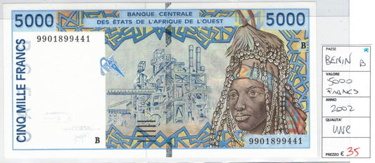 CODE 0052: 5000 FRANCHI BENIN CONDIZIONI UNC FDS DATA 2002