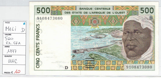 CODE 0053: BANCONOTA DA 500 FRANCHI MALI CONDIZIONI UNC FDS 1997