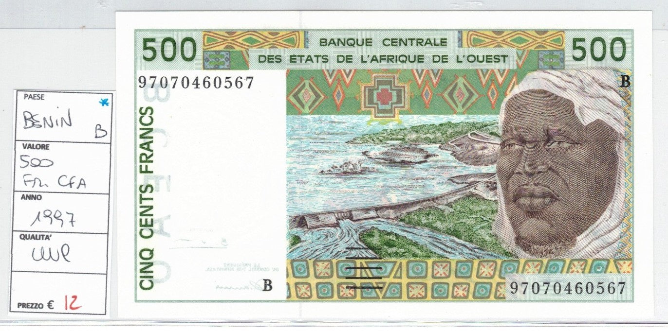 CODE 0054: BANCONOTA DA 500 FRANCHI BENIN CONDIZIONI UNC FDS DATA 1997