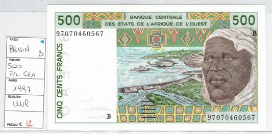 CODE 0054: BANCONOTA DA 500 FRANCHI BENIN CONDIZIONI UNC FDS DATA 1997