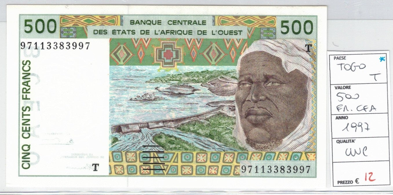 CODE 0055: BANCONOTA DA 500 FRANCHI TONGO CONDIZIONI UNC FDS DATA 1997