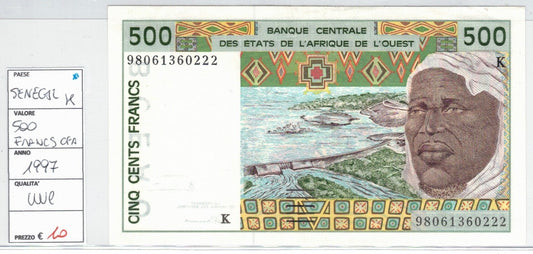 CODE 0057: BANCONOTA DA 500 FRANCHI SENEGAL CONDIZIONI UNC FDS DATA 1997