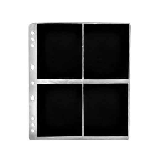 ART. F4 - CONFEZIONE DI 10 FOGLI A 4 TASCHE IN PVC SENZA PLASTIFICANTE PER INSERIRE BANCONOTE E SANTINI 20,5*25