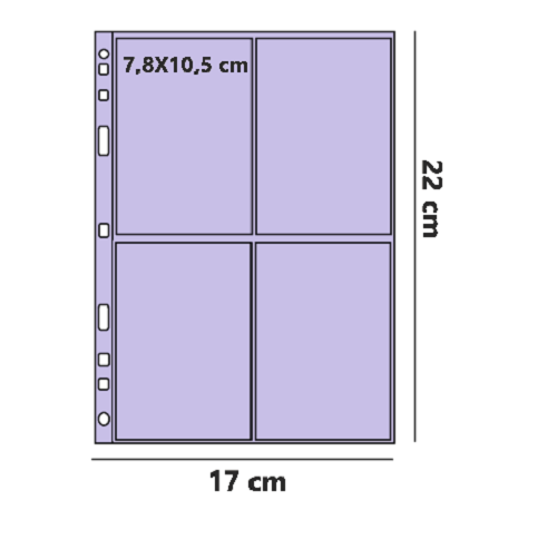 ART. F4S - CONFEZIONE DA 50 FOGLI A 4 TASCHE IN PVC SENZA PLASTIFICANTE 17*22