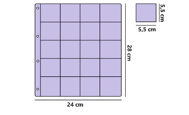 ART. FMGO20 - 10 FOGLI A 20 CASELLE PER INSERIRE MONETE IN CARTONCINI OBLO'