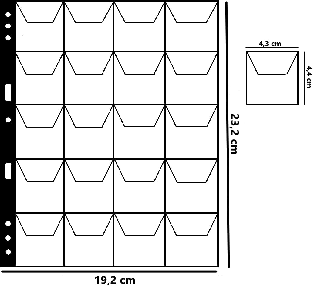 CONFEZIONE DA 5 FOGLI A 20 CASELLE PER MONETE