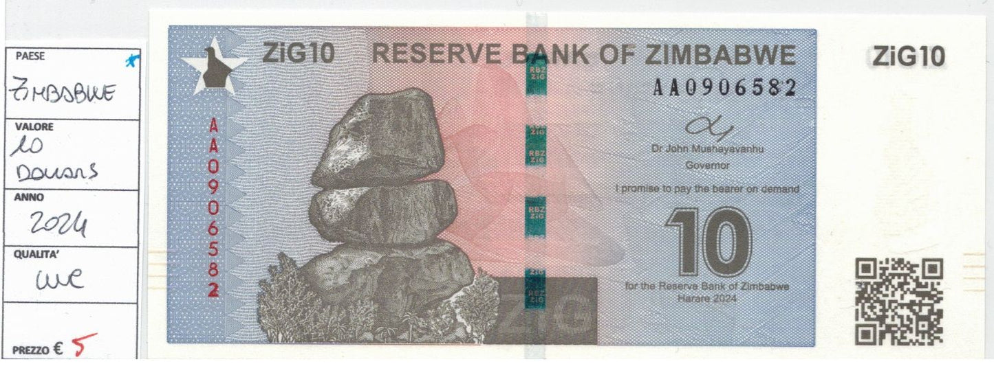 CODE 0030: 20 DOLLARI ZIMBABWE CONDIZIONI UNC FDS DATA 2024